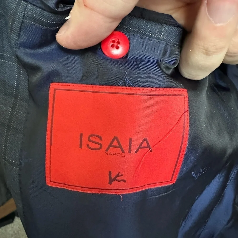 ISAIA Navy Fully Canvassed Checkered Blazer